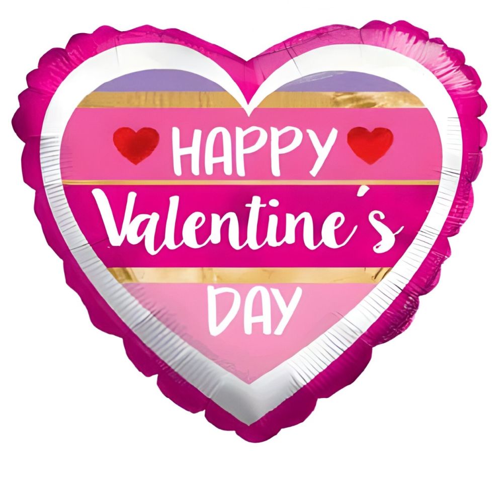 09" Happy Valentines Day Lines Balloon (Inflated with Cup and Stick)