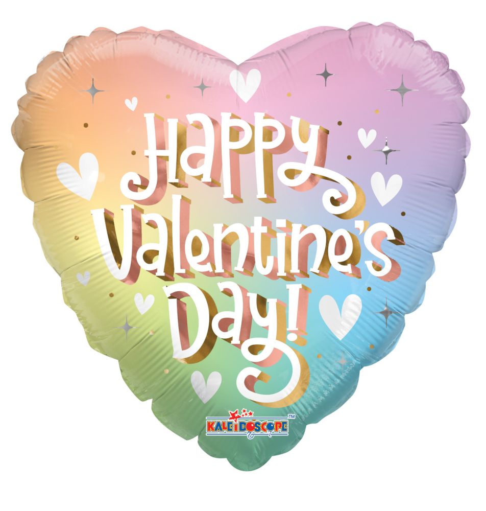 04" Happy Valentines Day Soft Rainbow Balloon (Inflated with Cup and Stick)