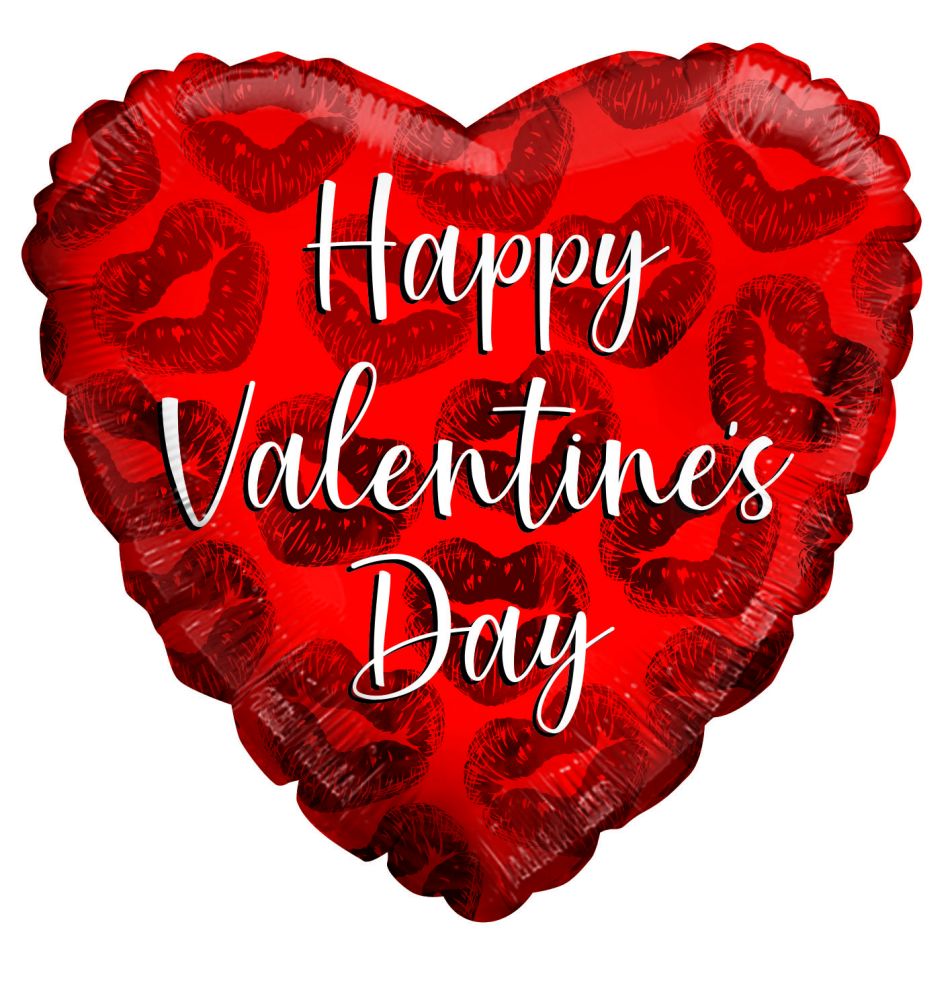 04" Happy Valentines Day Red Kisses Balloon (Inflated with Cup and Stick)