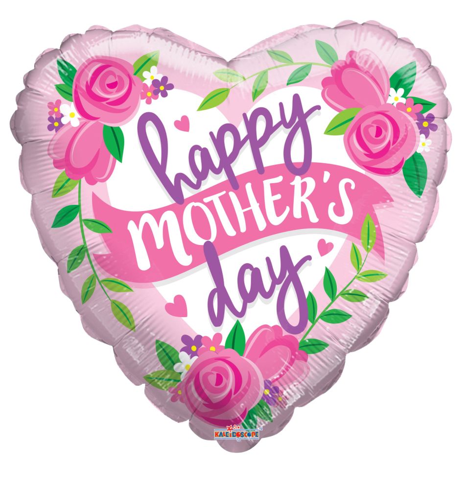 09" Happy Mothers Day Rosas and Banner Balloon (Inflated with Cup and Stick)