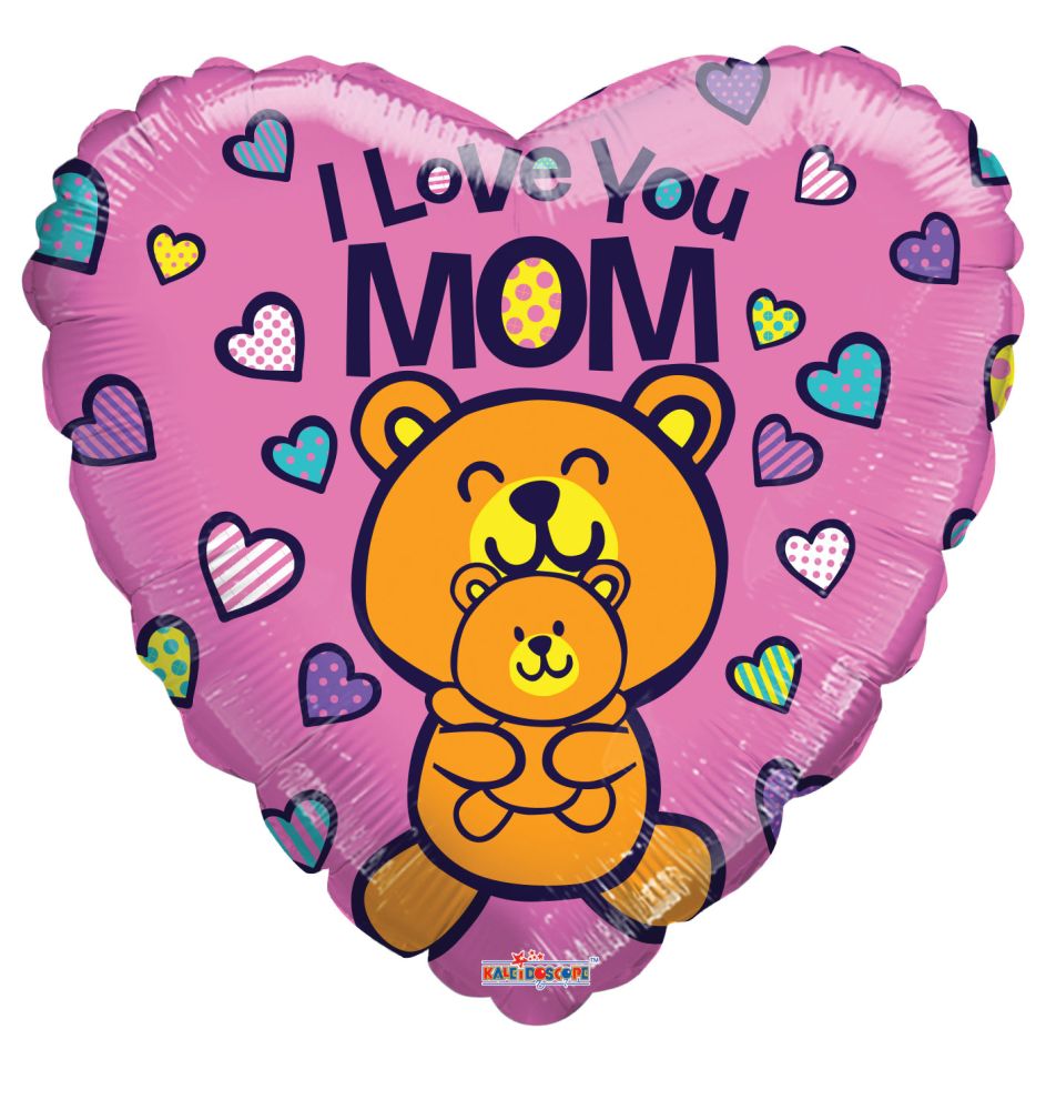 09" Love You Mama Bear Balloon (Inflated with Cup and Stick)