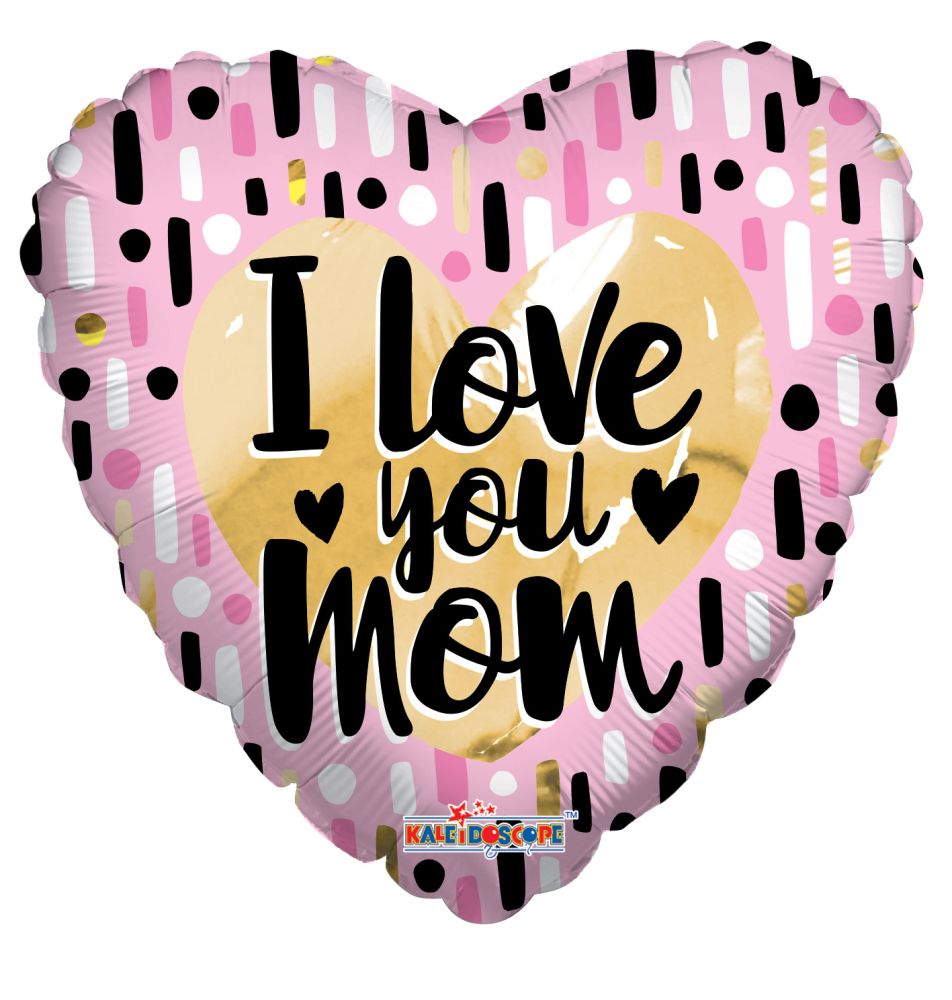 09" I Love You Mom Gold & Pink Balloon (Inflated with Cup and Stick)