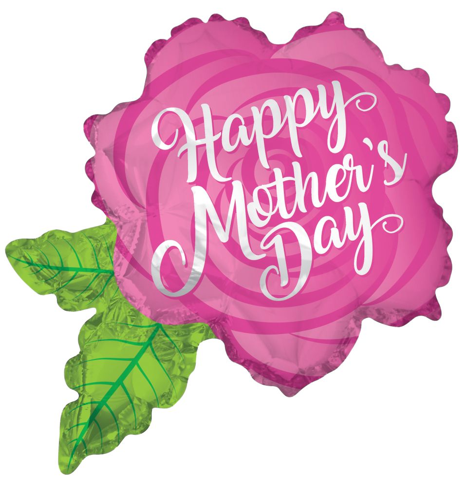 12" Happy Mothers Day Rose Balloon (Inflated with Cup and Stick)