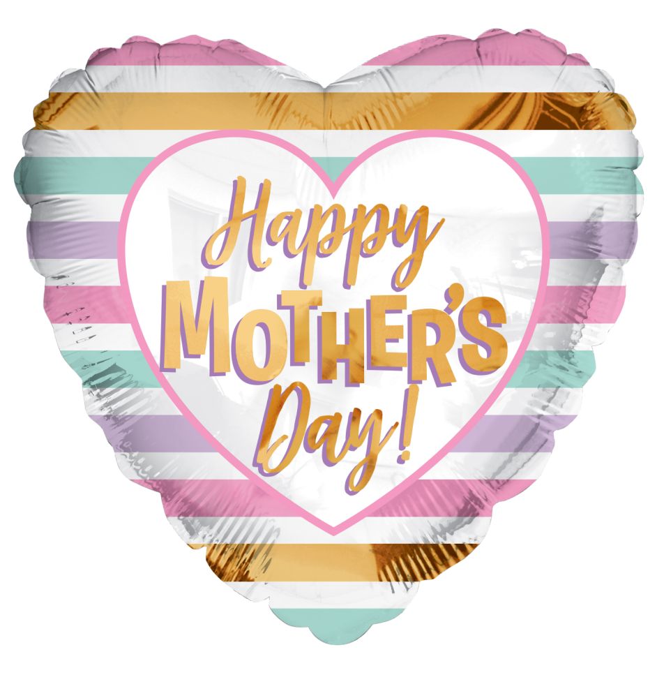 09" Happy Mothers Day Pastel Lines Balloon (Inflated with Cup and Stick)