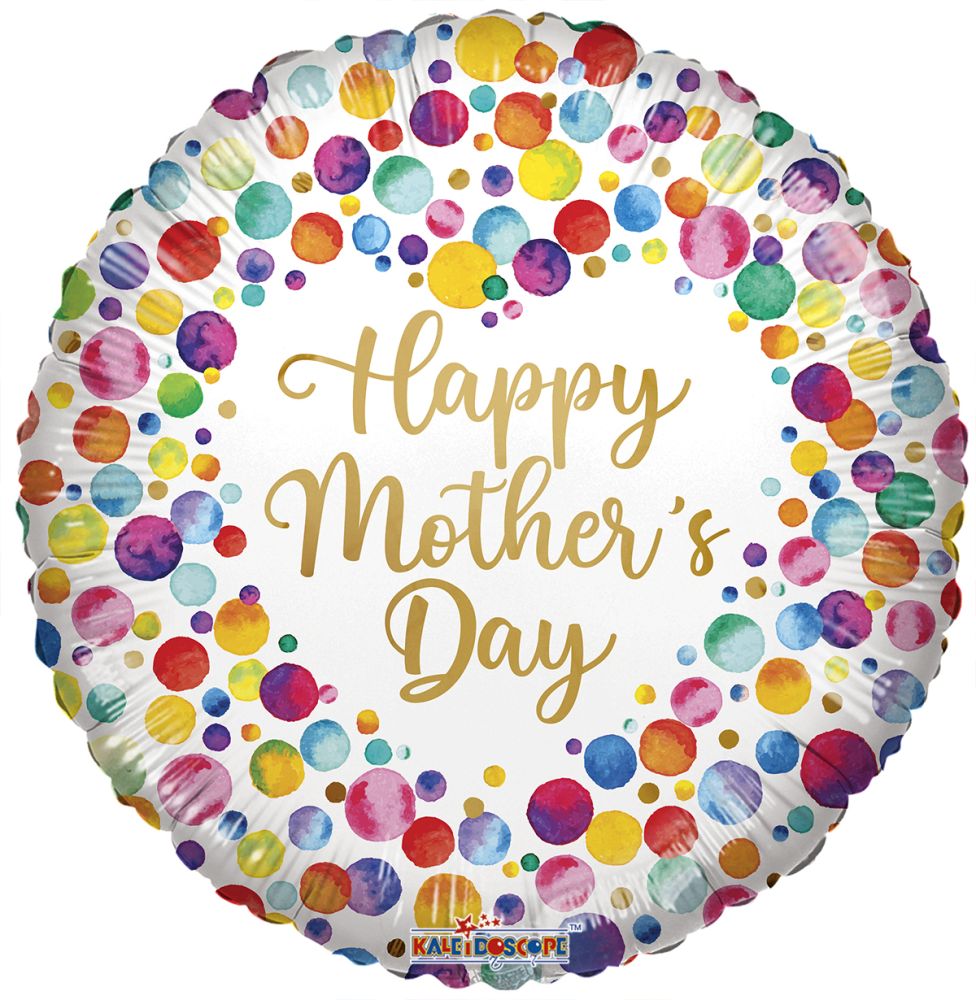 09" Happy Mothers Day Watercolor Dots Balloon (Inflated with Cup and Stick)