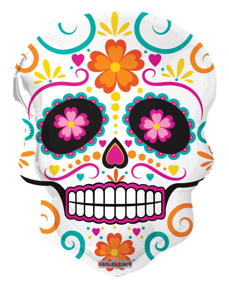 MiniShape Sugar Skull Shape Balloon (Inflated with Cup and Stick)