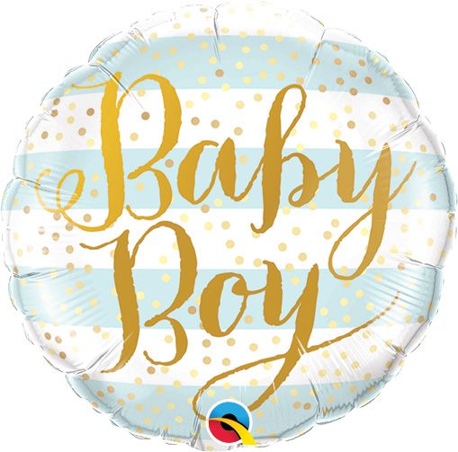 09" Baby Boy Blue Stripes Balloon (Inflated with Cup and Stick)