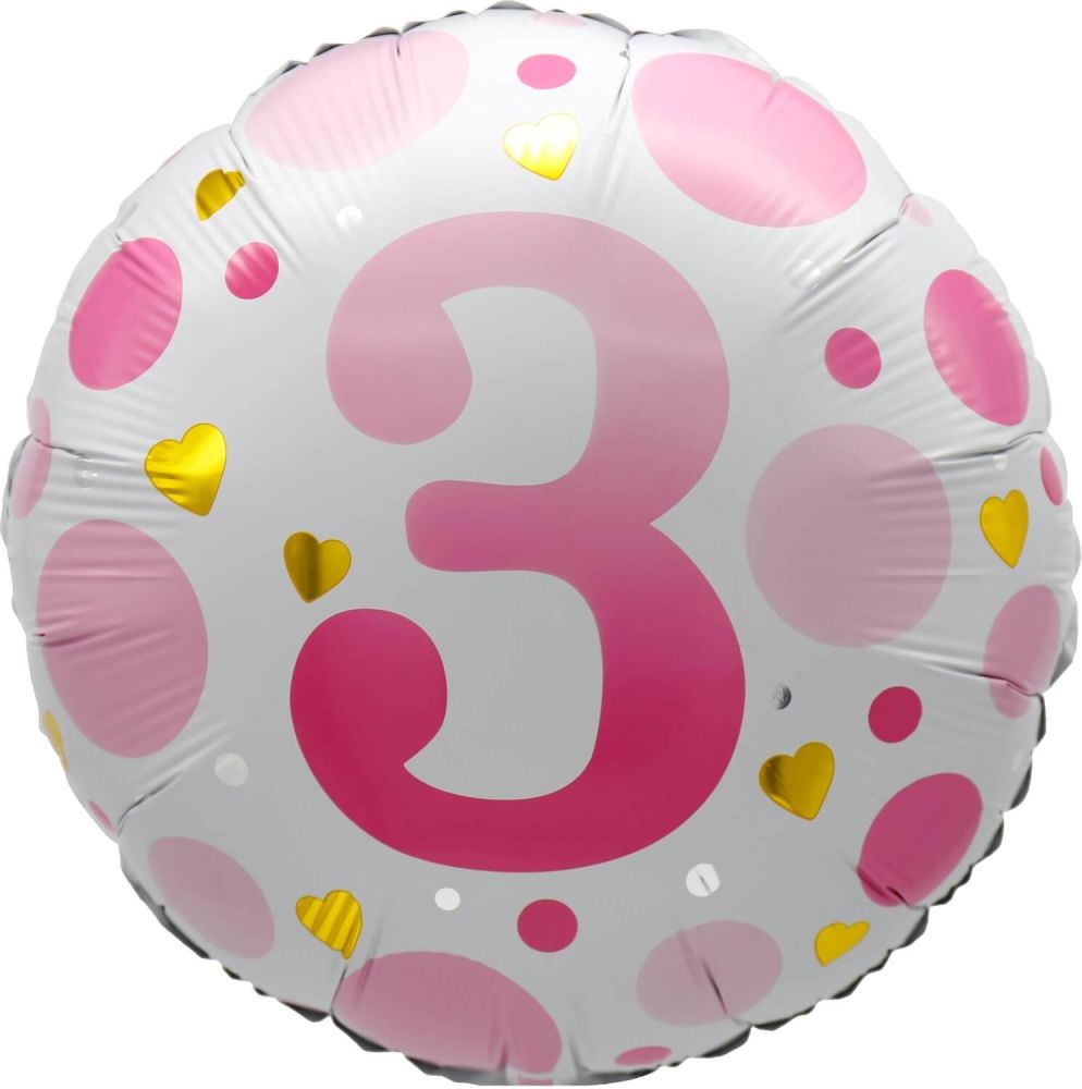 18" Age 3 Pink Dots Balloon Airise
