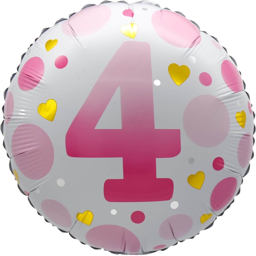18" Age 4 Pink Dots Balloon Airise