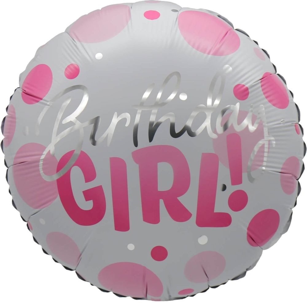 18" Birthday Girl Pink Dots Balloon Airise