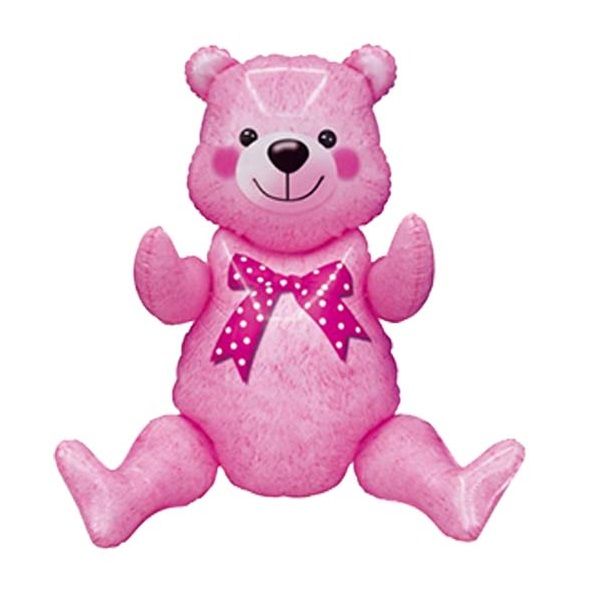 32" Sitting Teddy Bear Baby Pink Balloon