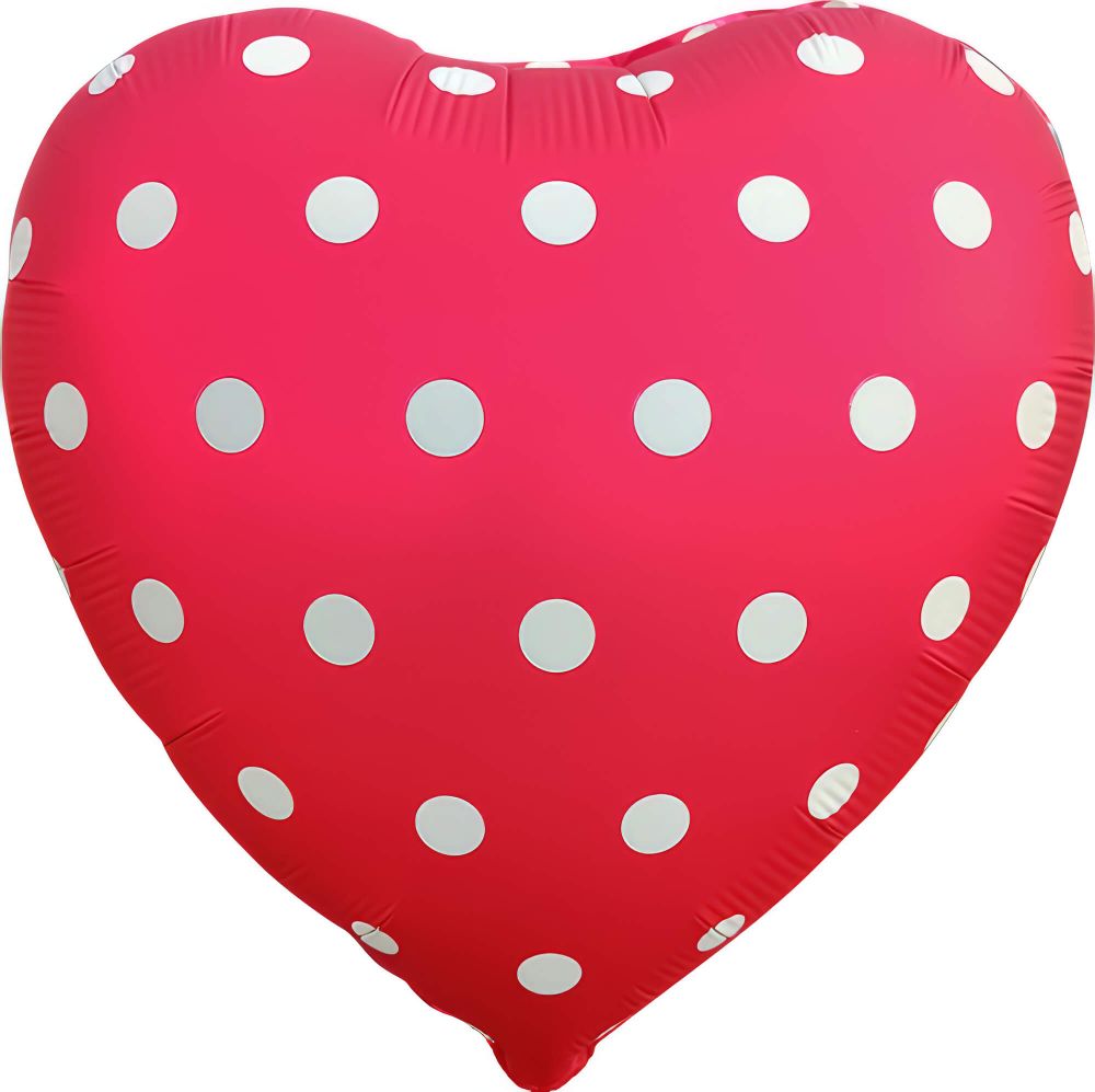 18" Matte Red Heart with White Polka Dots Balloon