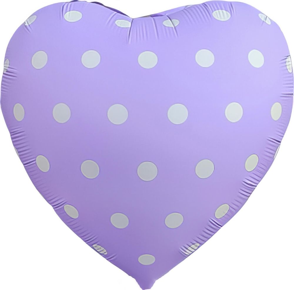 18" Matte Lilac Heart with White Polka Dots Balloon