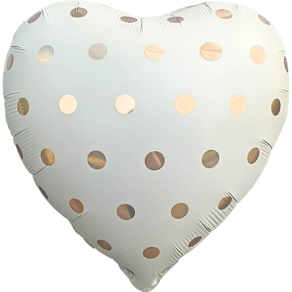 18" White with Gold Dots Heart Balloon