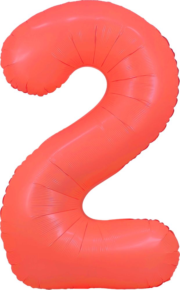 34" Neon Red Number 2 Balloon