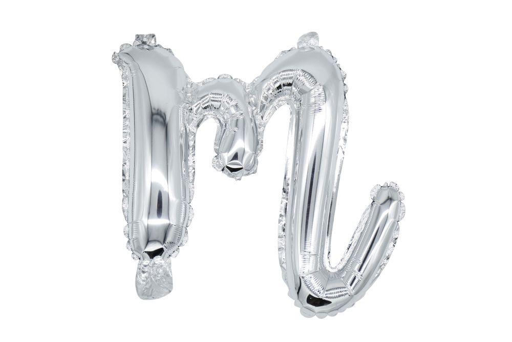 12" Silver Script Letter M Balloon
