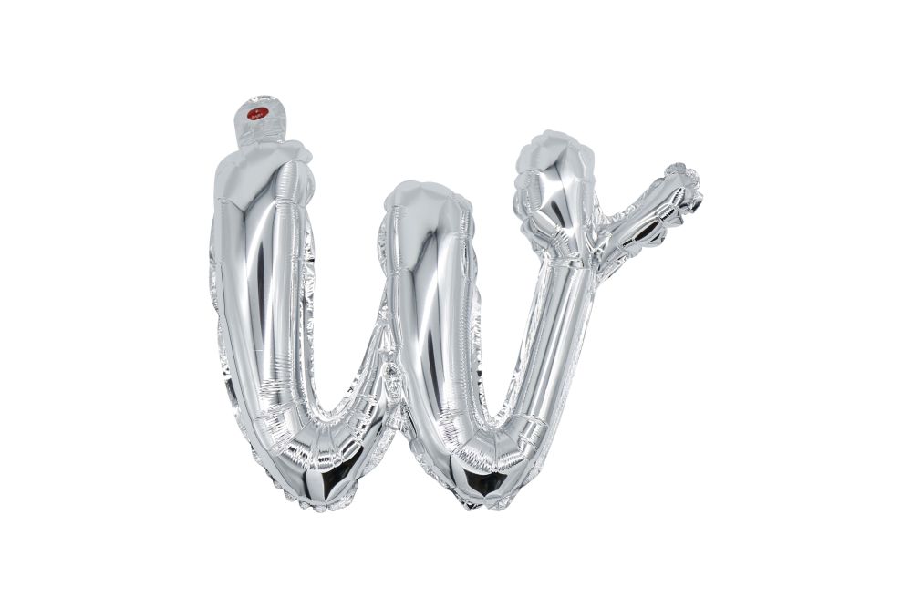 12" Silver Script Letter W Balloon