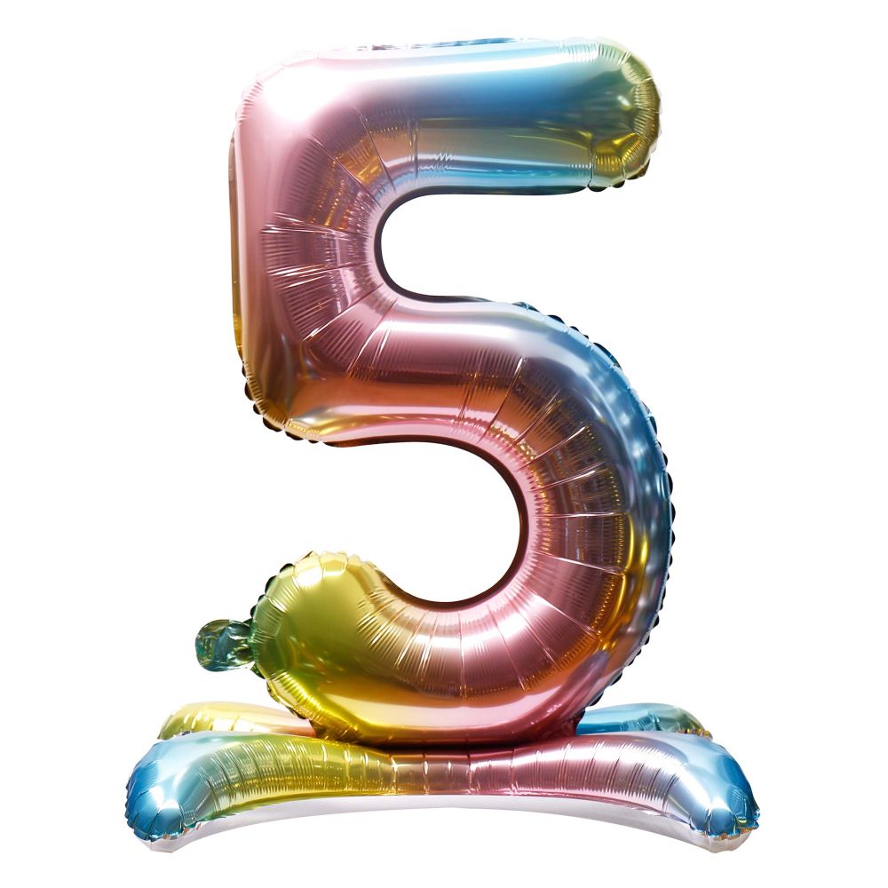 32" Stand Up Rainbow Number 5 Balloon