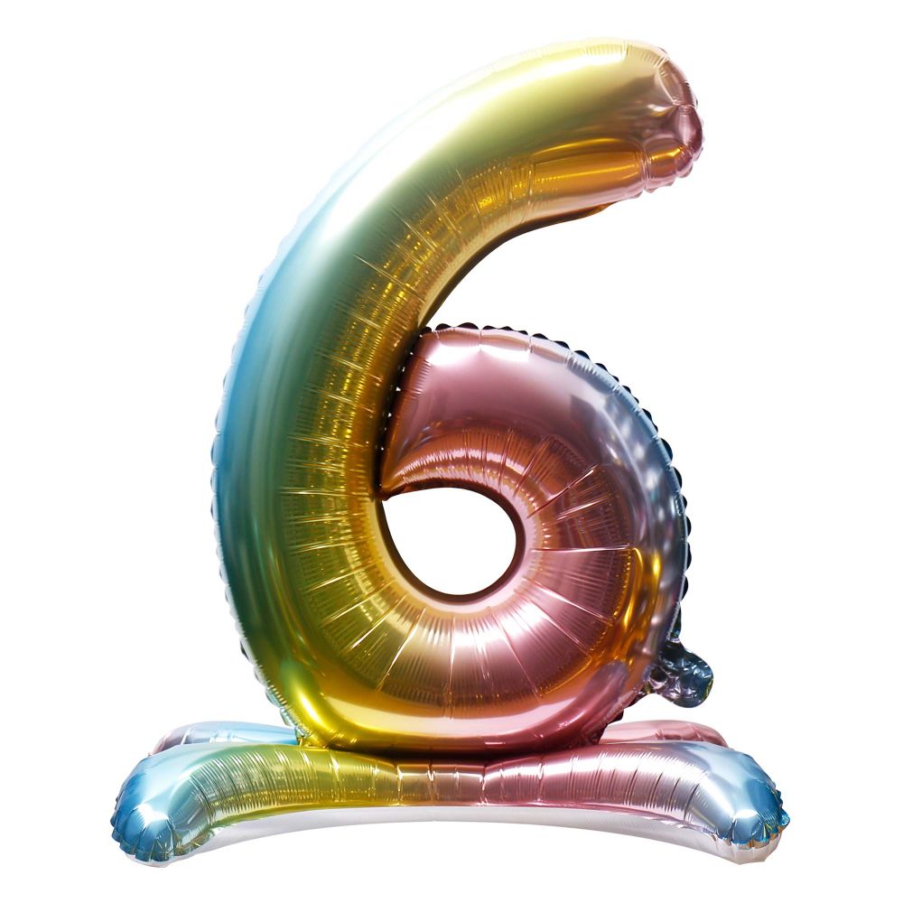 32" Stand Up Rainbow Number 6 Balloon