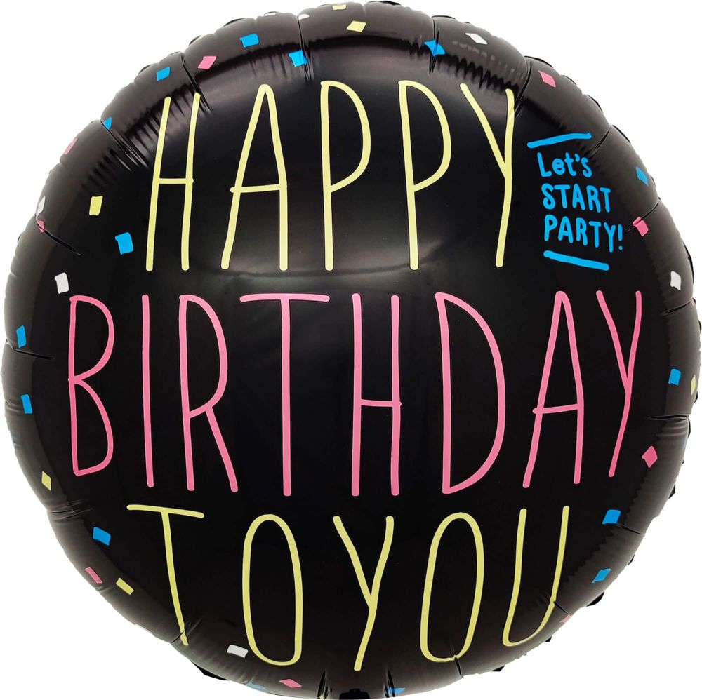 18" Happy Birthday Neon Let's Party Balloon