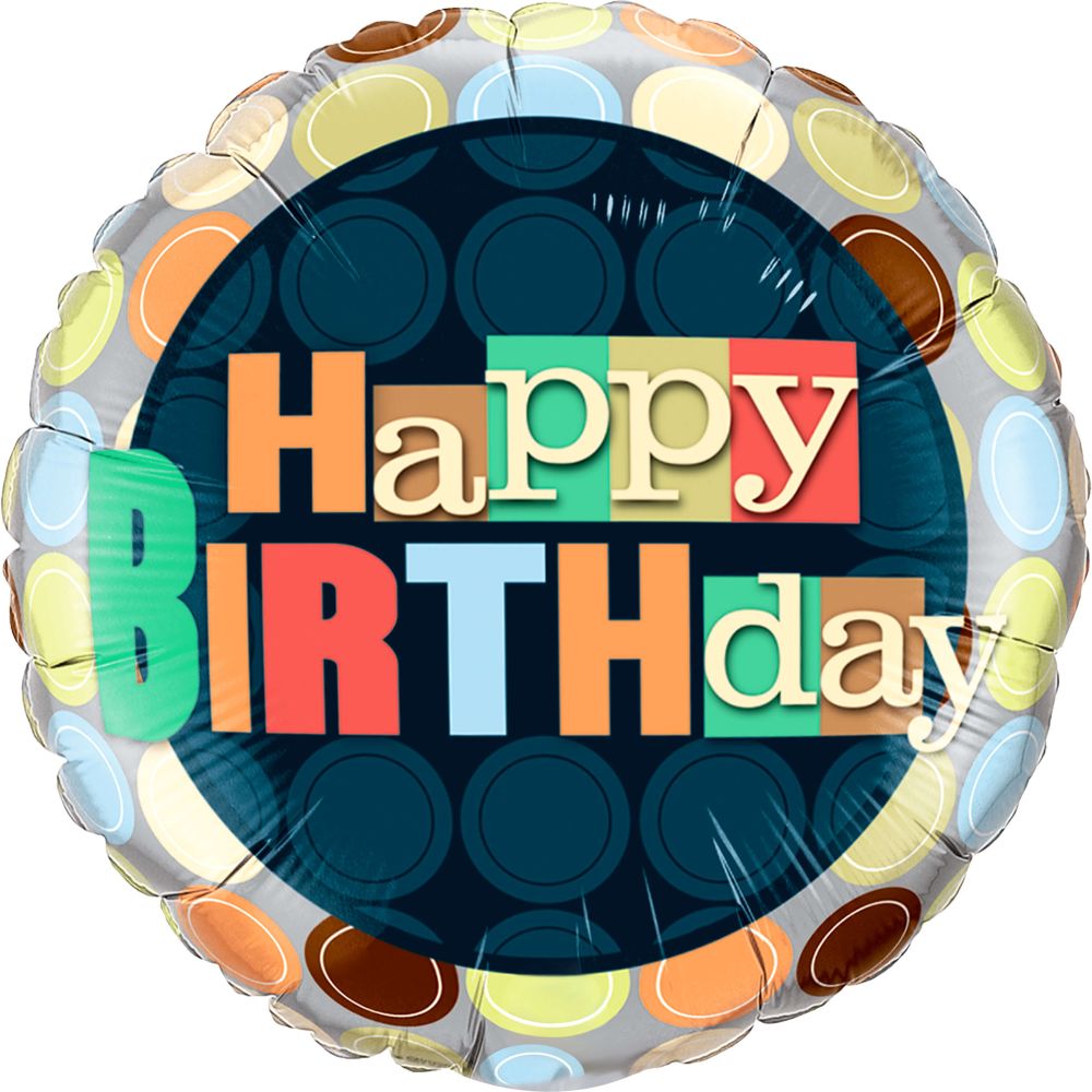 18" Happy Birthday Retro Colors and Polka Dots Balloon