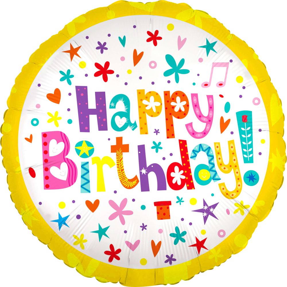 18" Happy Birthday Confetti Yellow Balloon