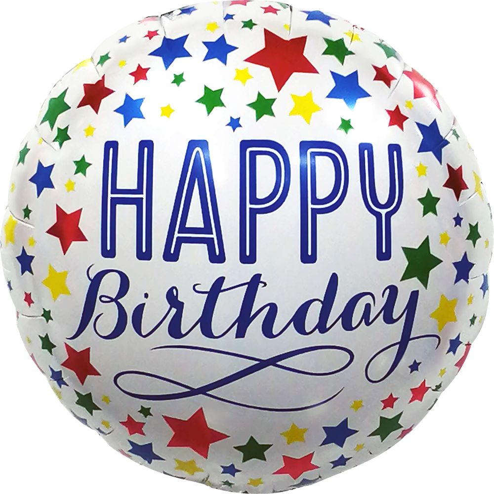 18" Happy Birthday Colorful Stars Balloon
