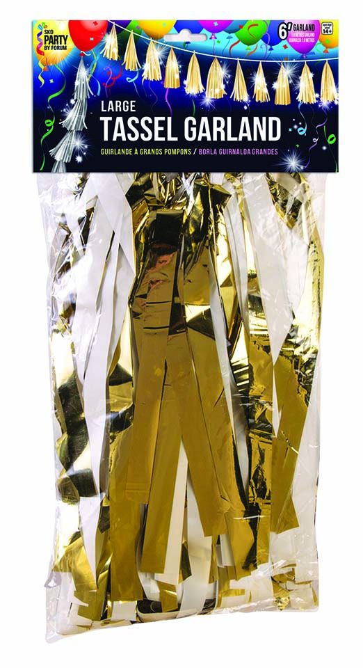 Balloon Tassel 70" Gold & White Metallic