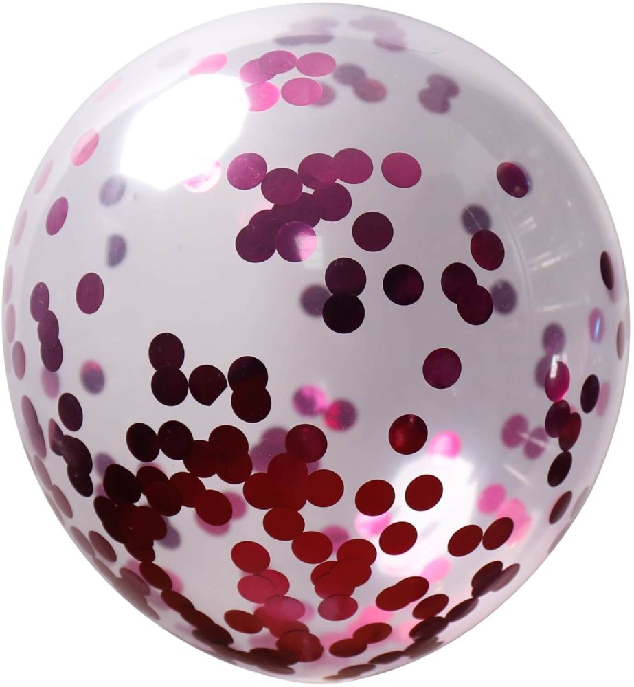 12" Clear Round Confetti Fuchsia (50pcs)