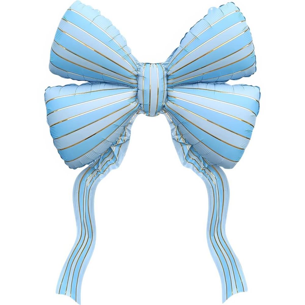 24" Blue with White Stripes Gift Ribbon Bow Balloon