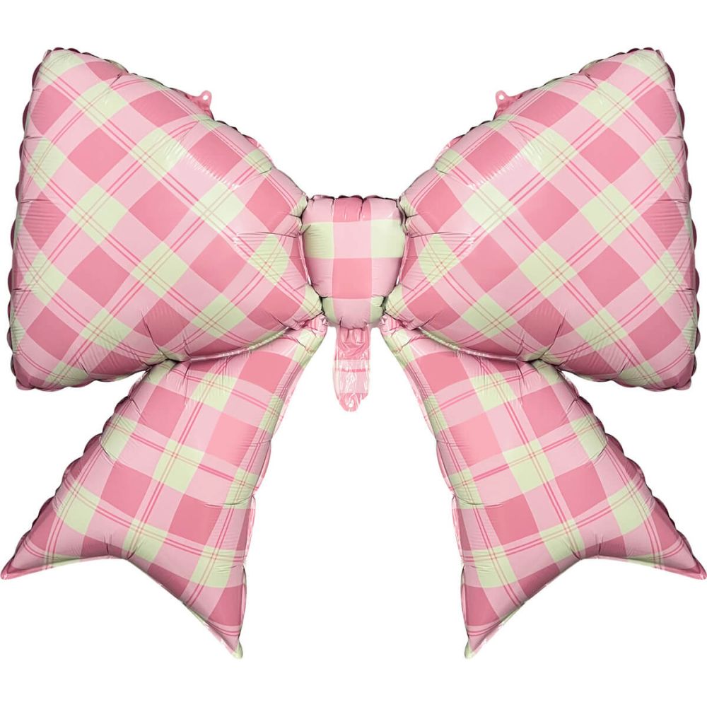 39" Matte Pink Plaid Bow Balloon