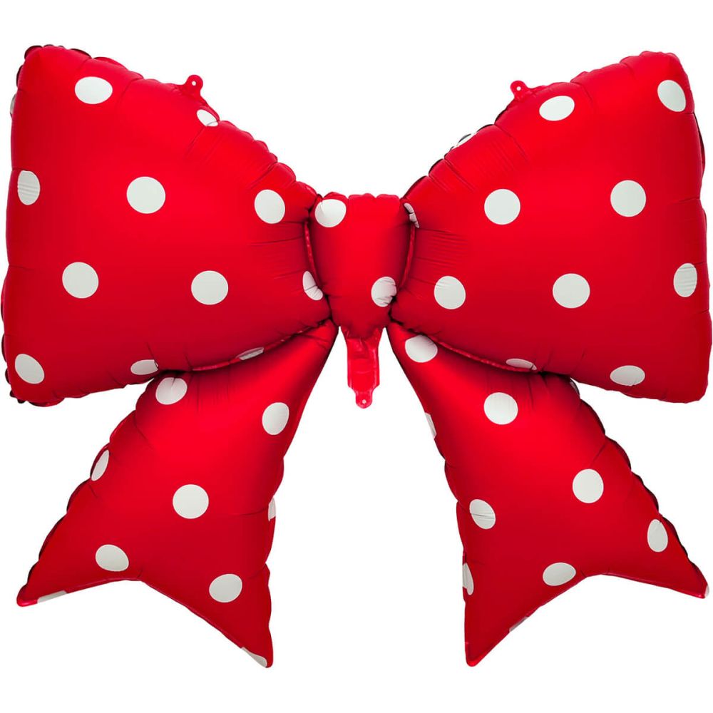 39" Red Bow with White Polka Dots Balloon