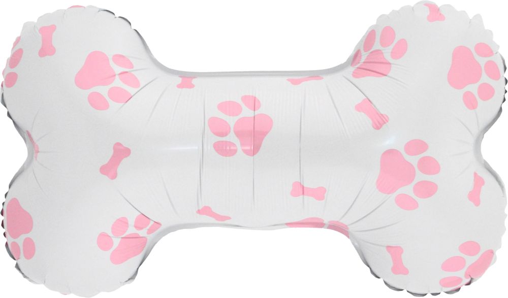 24" White Bone Pink Dog Paws Balloon