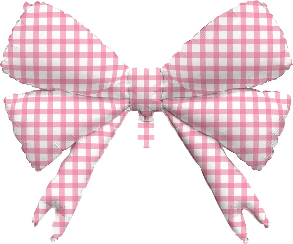 30" Pink Checkered Bow Balloon