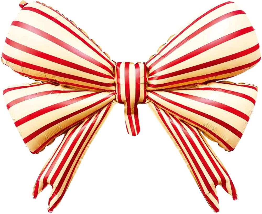 30" Red Striped Yellow Bow Balloon