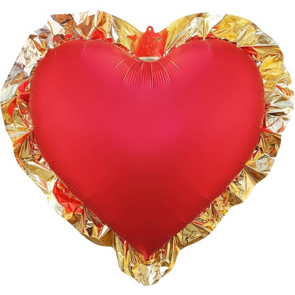 27" Gold Frill Matte Red Heart Balloon