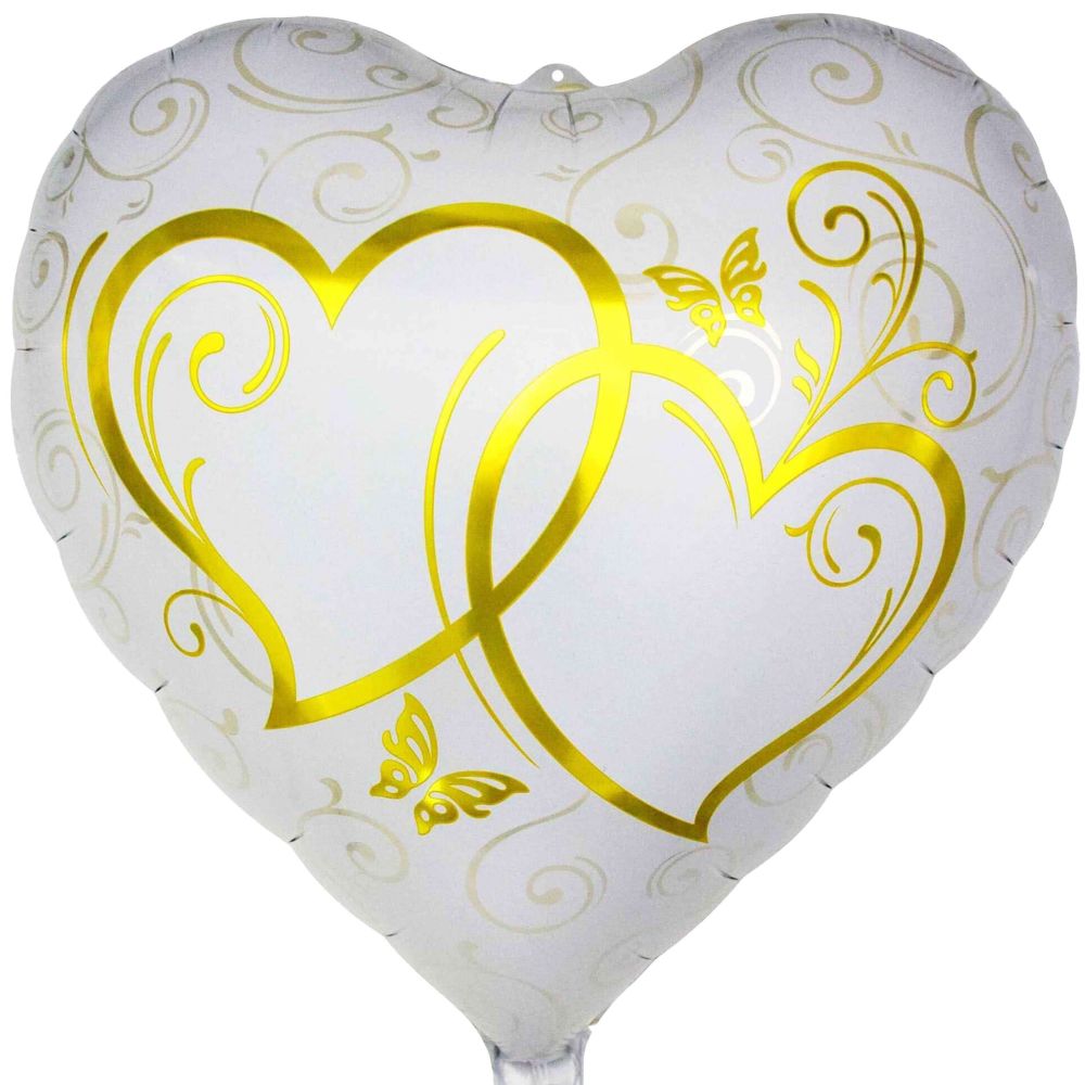 18" Entwined Hearts Gold on White Balloon