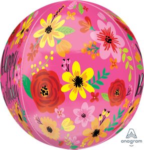 Orbz Happy Birthday Pink Floral Balloon