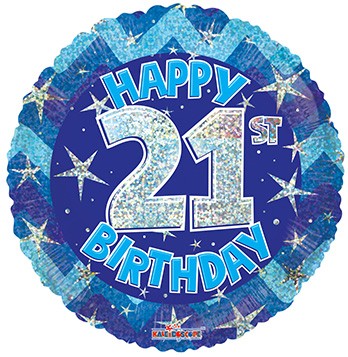 18" SP: PR Holographic Blue Happy 21st Birthday  