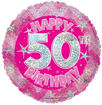 18" SP: PR Holographic Pink Happy 50th Birthday  