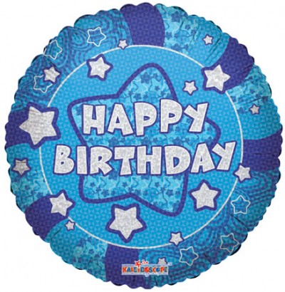 18" SP: Holographic Blue Happy Birthday