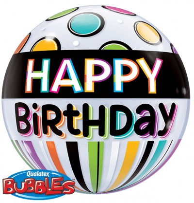 22" Birthday Black Band & Dots Single Bubble