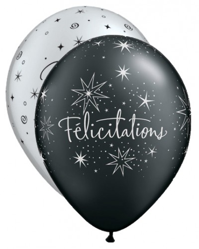 11" Félicitations - Étoiles Assortis argent et noir onyx perle (50/sac)