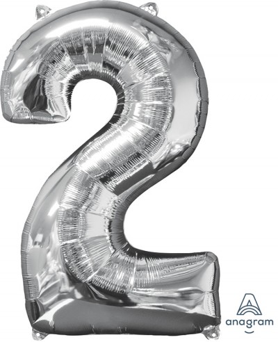 Anagram Mid-Size Shape Number "2" Silver 26 Inch