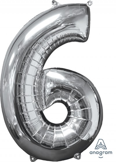 Anagram Mid-Size Shape Number "6" Silver 26 Inch