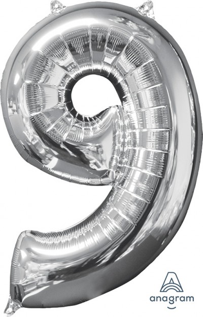 Anagram Mid-Size Shape Number "9" Silver 26 Inch