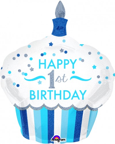SuperShape Holographic 1st Birthday Cupcake Boy