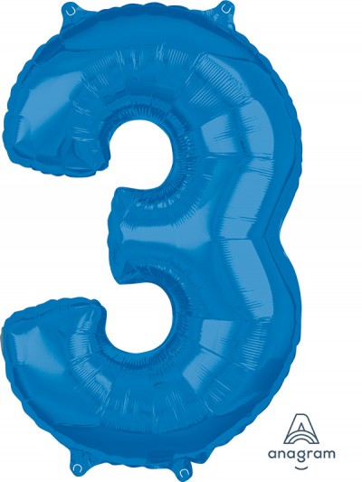 Anagram Mid-Size Shape Number "3" Blue 26 inch