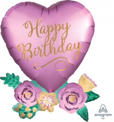 SuperShape Birthday Satin Heart with Flowers