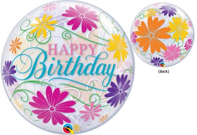 22" Birthday Flowers & Filigree Bubble
